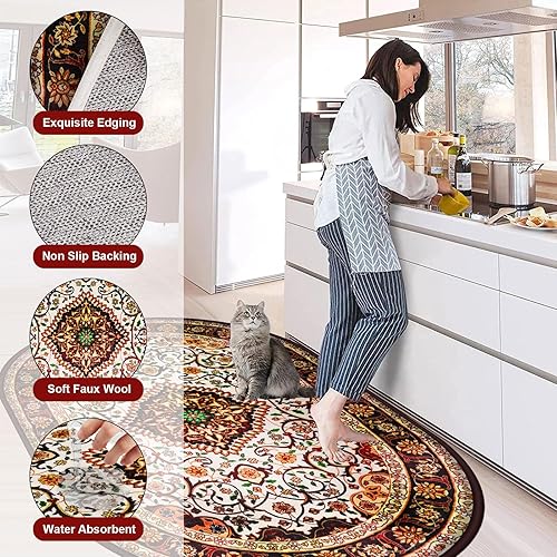 Miniatura 5 de Alfombra pequeña de 2 x 3 pies, alfombra lavable de lana sintética, alfombra de entrada, alfombra ovalada suave de pelo corto, alfombra naranja para