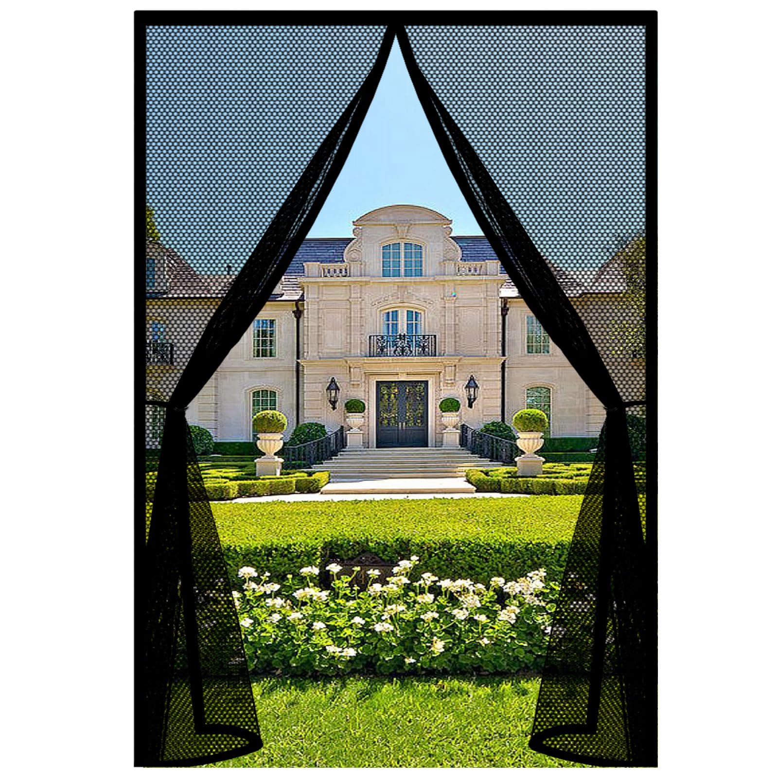 Fly Screens for Doors 40 x 255 cm Heavy Duty Self-Sealing No Gap Anti Mosquito Cat Screen Door Hands Free No Drill Installation for Patio Bedroom Sliding Kitchen, Black