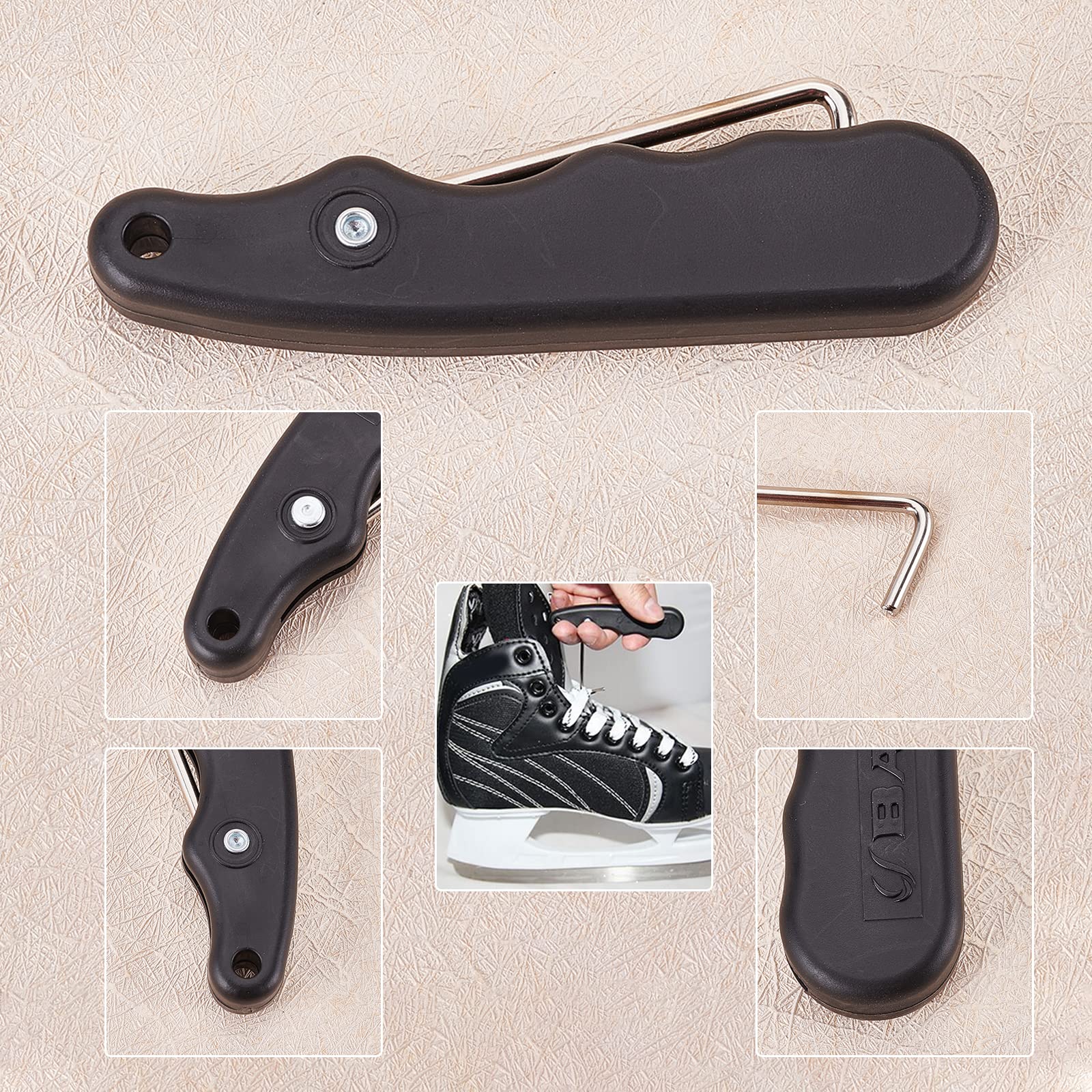 SUPERFINDINGS 1Pc Skate Lace Tightener PP Plastic Tightener Mango Hold con 1Pc Ganchos Black Sports Folding Lace Tightener para Patines de Hielo Botas de Patines Artísticos