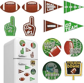 Zonon 12 Pcs Football Diamond Art Fridge Magnets Kit DIY Sports Crystal Painting Magnetic Stickers for Adults Refrigerator Decor Craft Set