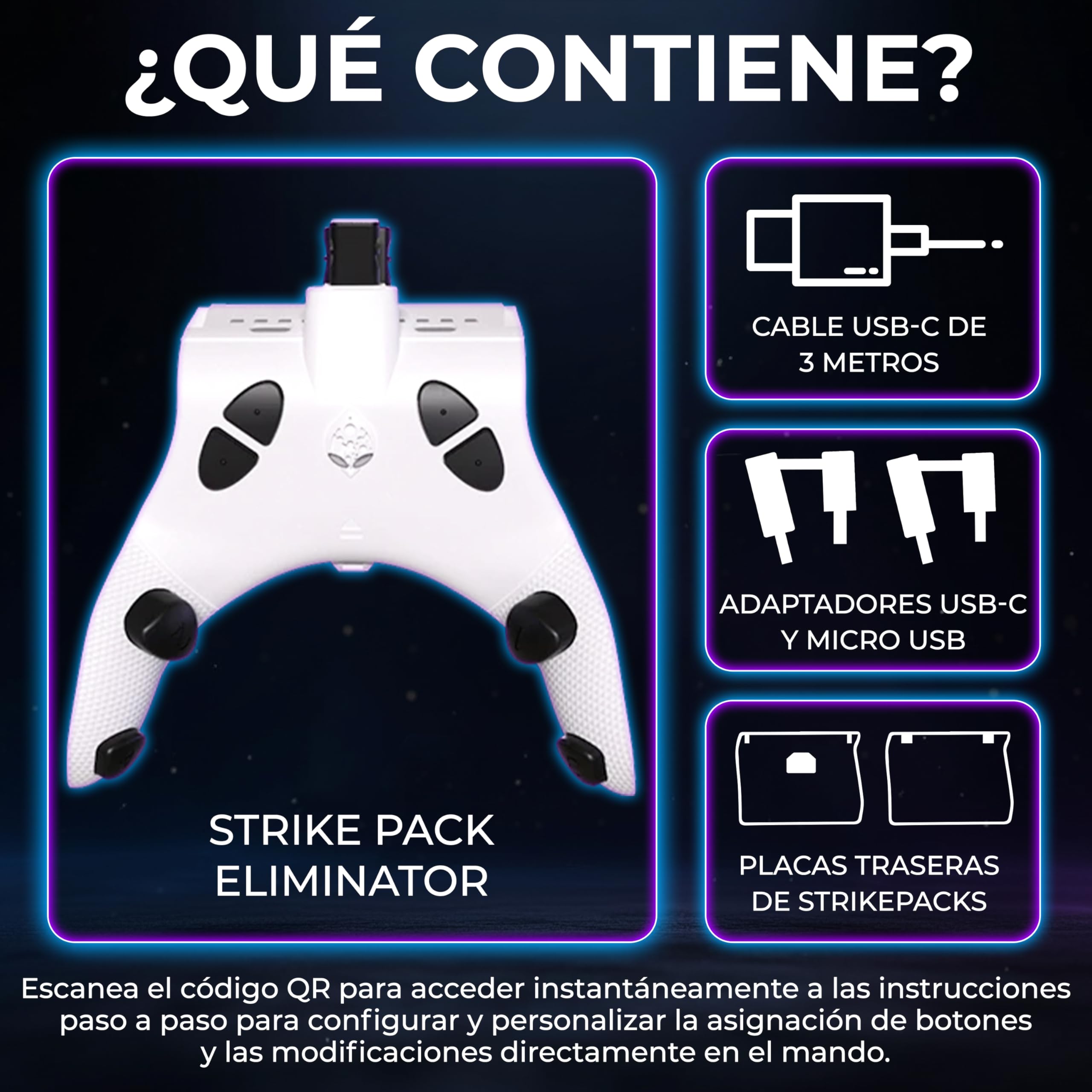 Collective Minds Strike Pack ‘Eliminator’ para Xbox | MOD Pack con cable con 4 botones traseros reasignables |MODs FPS integrados |Accesorio Plug-and-Play para controladores Xbox Series X|S y Xbox One
