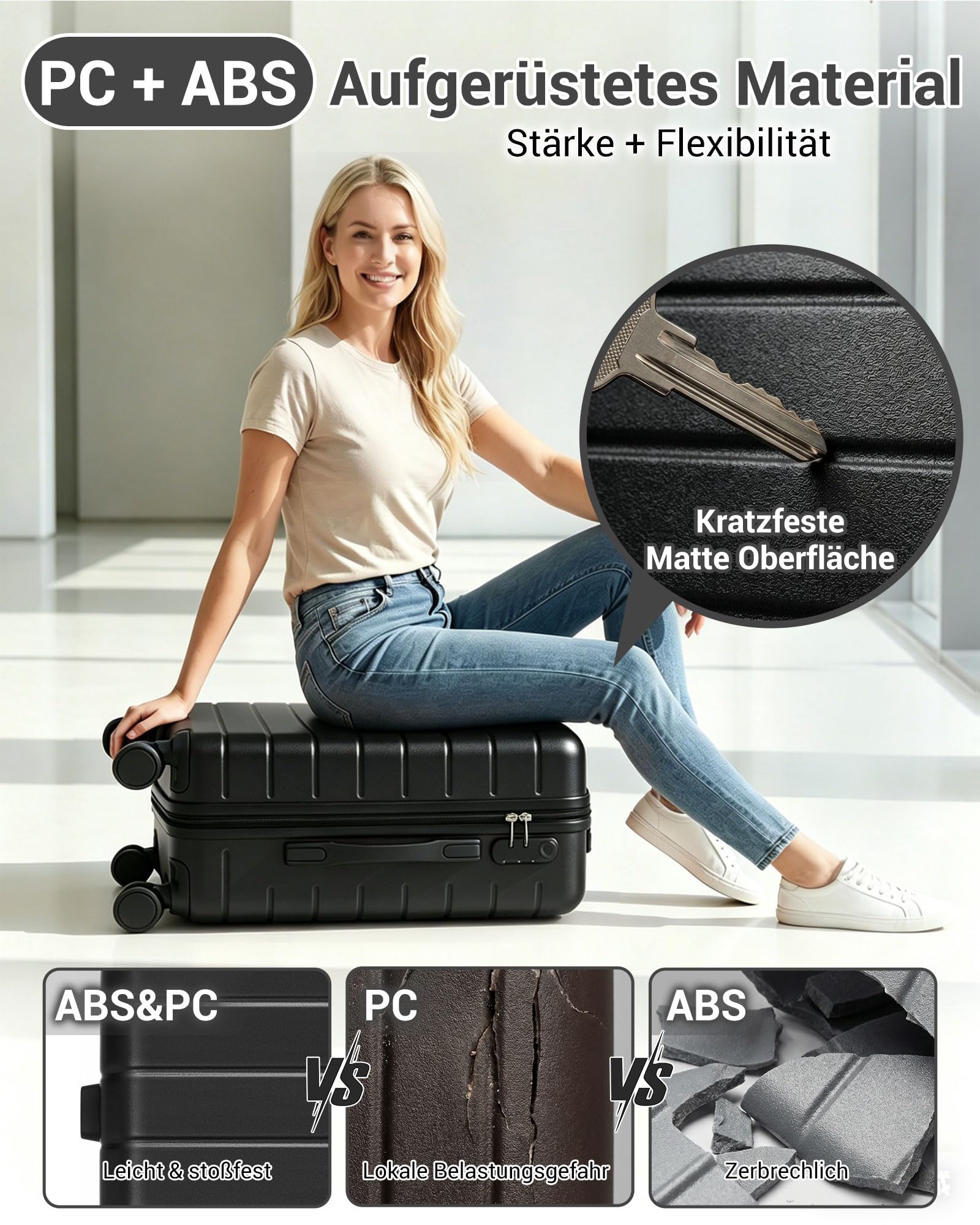Handgepäck Koffer 55x40x20cm ABS+PC Hartschalenkoffer Ryanair Trolley 4 Rollen Kabinenkoffer