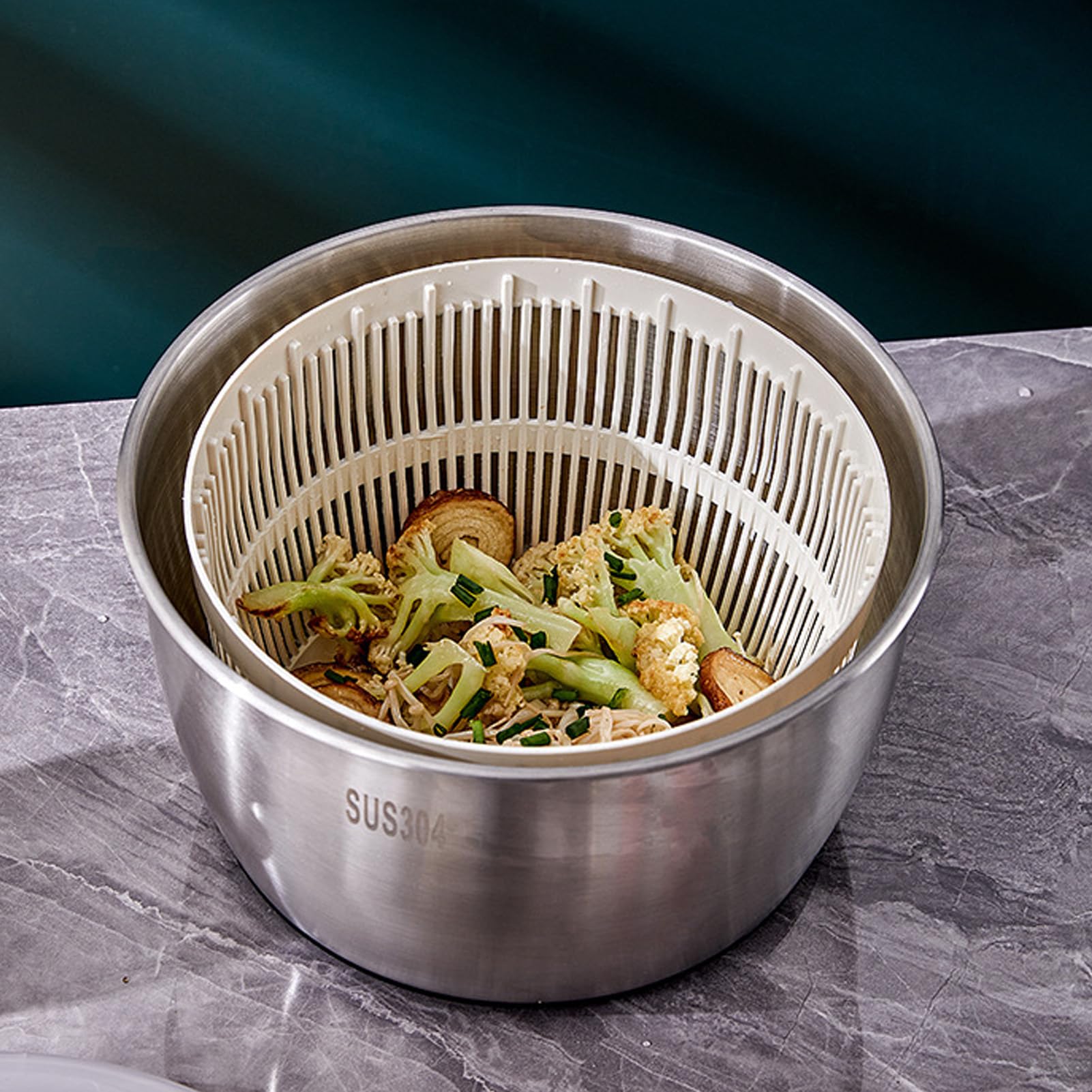 Centrifuga per Insalata, Centrifuga per Insalata Multifunzionale in Acciaio Inossidabile da 5 Litri, con Coperchio, Ciotola di Scarico, Scolapasta per Domestica