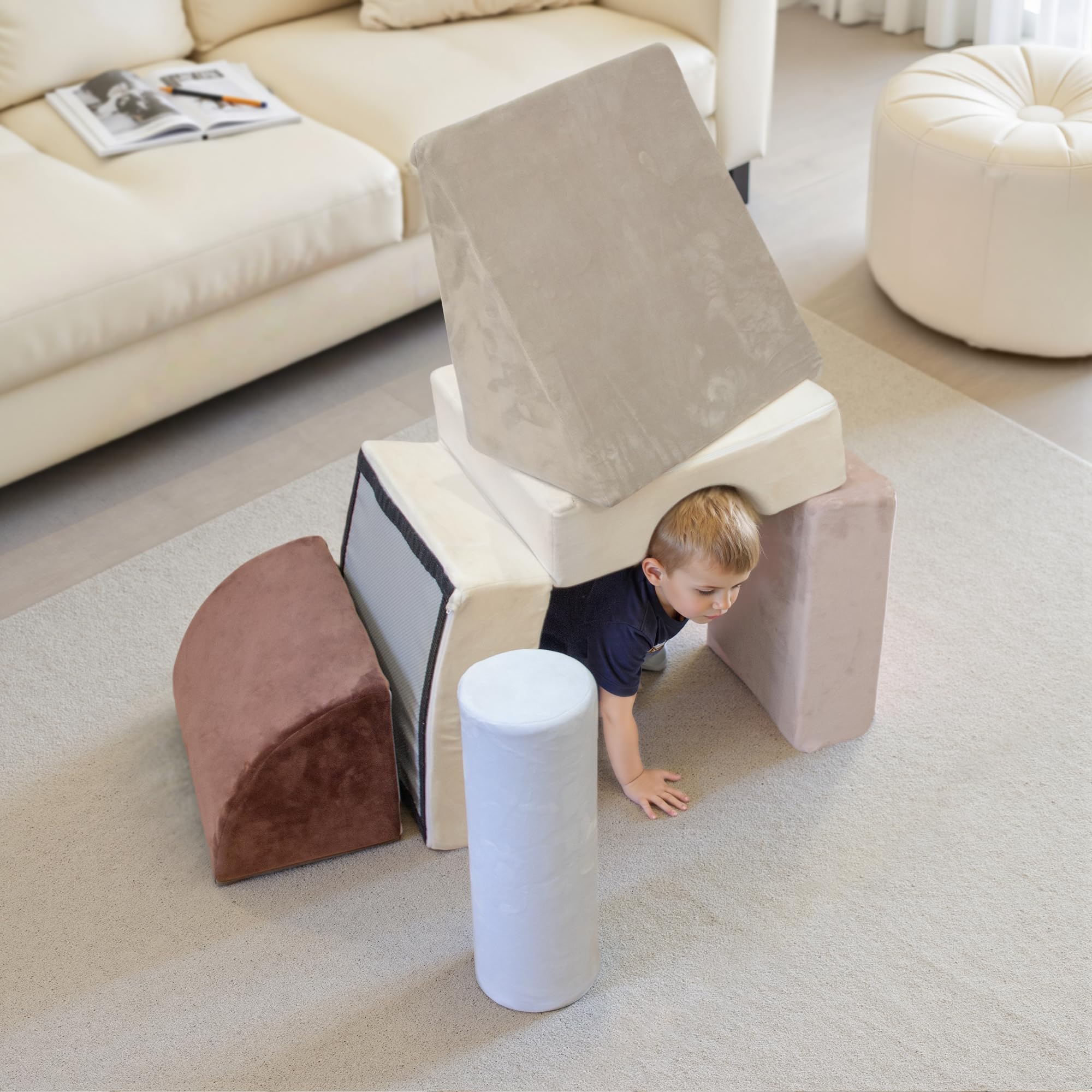 BanaSuper 5 Bloques de Espuma para Escalada, Gimnasio Interior para Bebés, Carrera De Obstáculos De Interior, Convertible y Tapete de Juego, Desarrollo Psicomotor para Casa y Guardería, Azul