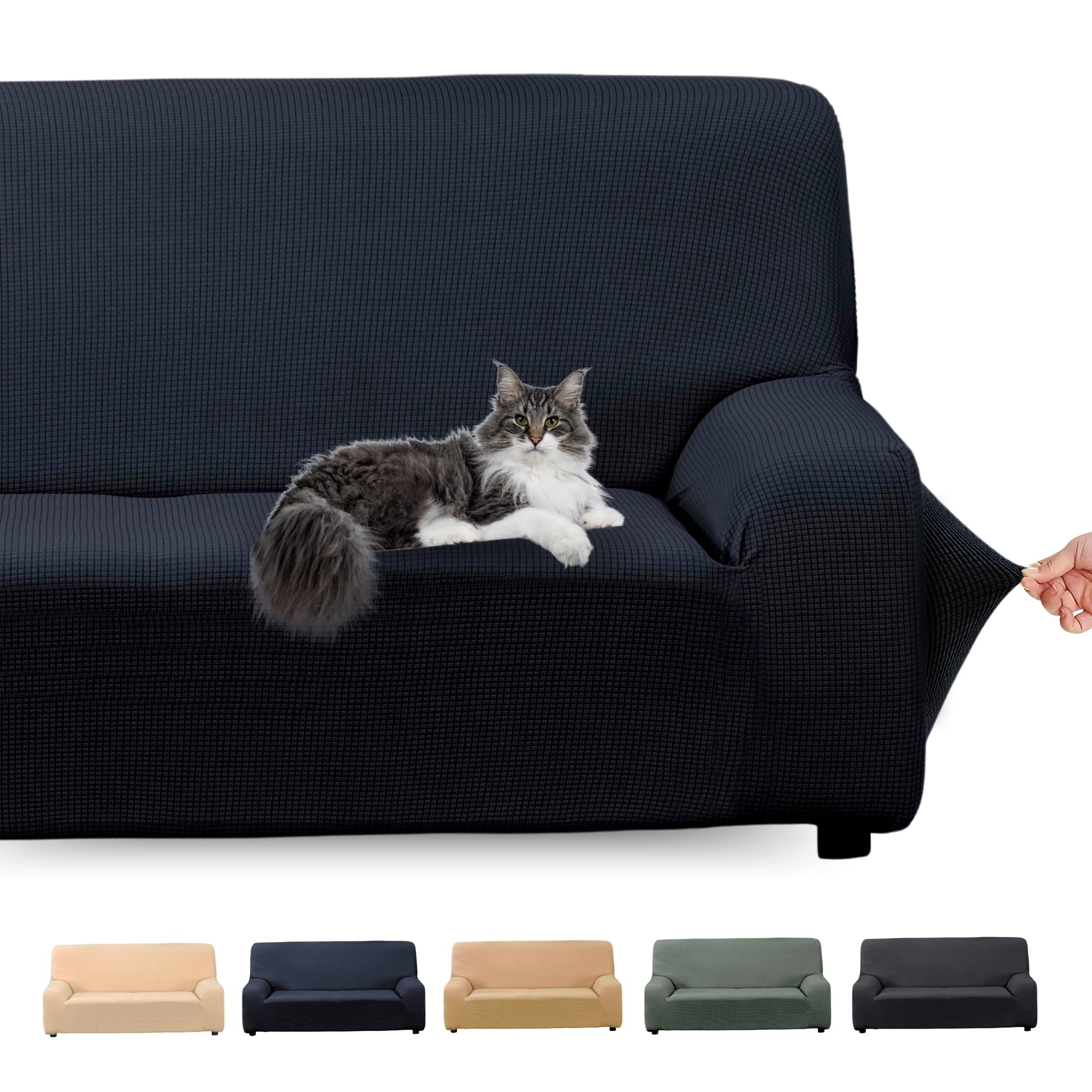 LAN&LAN - Sofa Cover, 4 Seater, Elastic and Adjustable Sofa Cover, Comfortable and Washable Sofa Cover, Sofa Covers that Prevent Children Stains and Pet Hair (Navy Blue)