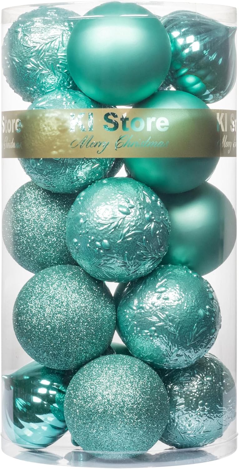 KI Store Teal Christmas Balls 20pcs 3.15-Inch Christmas Tree Decoration Ornaments for Xmas Tree Holiday Wreath Garland Decor Ornaments Hooks Included Teal 3.15-Inch