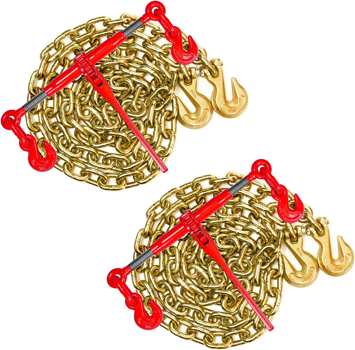 Chain Binder 3/8" -1/2" Grade 70 and 3/8"×10ft Chains Includes (2) Binders and (2) Chains for Industrial Agricultural Towing Applications in Chain and Binder Kit 3/8''-1/2''*10FT (4 Pack)