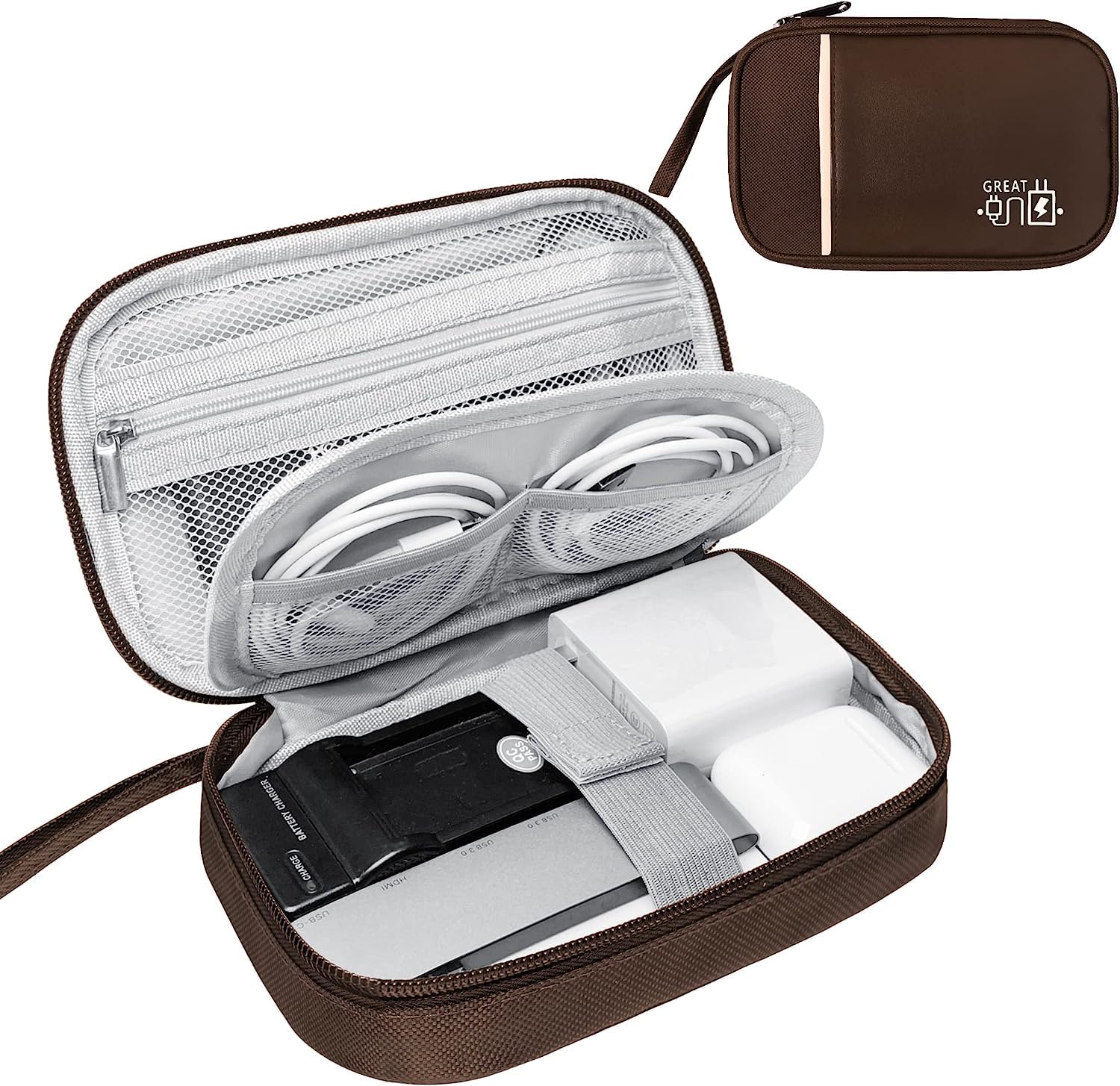 Electronic Organizer Bag, Portable Electronic Accessories Bag Organizer, Cable Organizer Bag, Gadgets Organizer Travel Case Suitable for Cables Flash Drive Earphone Memory Card Power Bank etc. (Brown)