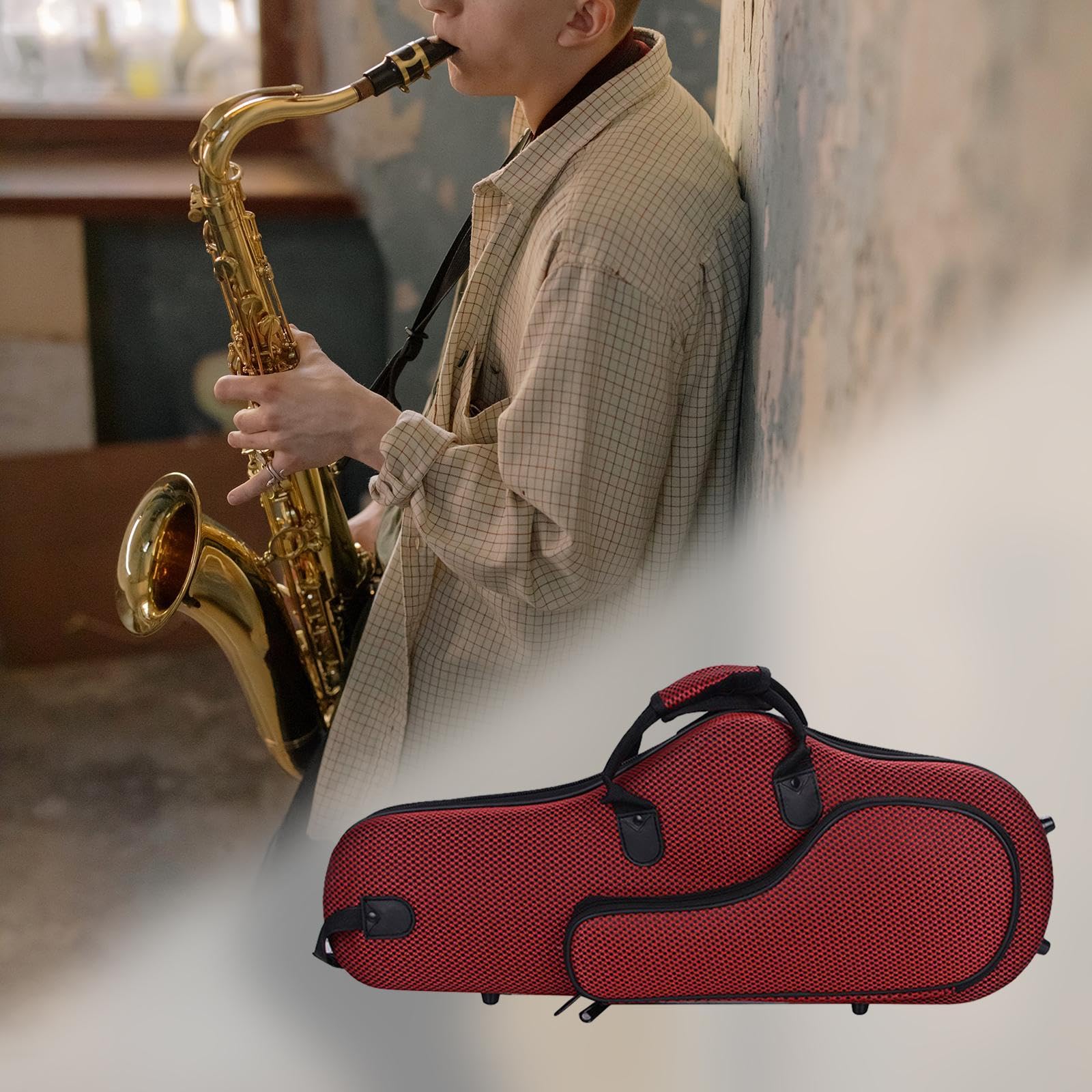 perfeclan Bolsa para saxofón Bolso de mano para saxofón Funda para saxofón alto Bolso de hombro con cremallera Estuche acolchado para transporte de instrumentos, Rojo