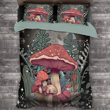 The Mushrooms are Calling and I Must Go 3 Comforter Cover Luxury Soft 3 Piece Bed Sets 1 Quilt Cover 2 Pillowcases Full 80X90 in Ultra Soft Microfiber Bedroom Set