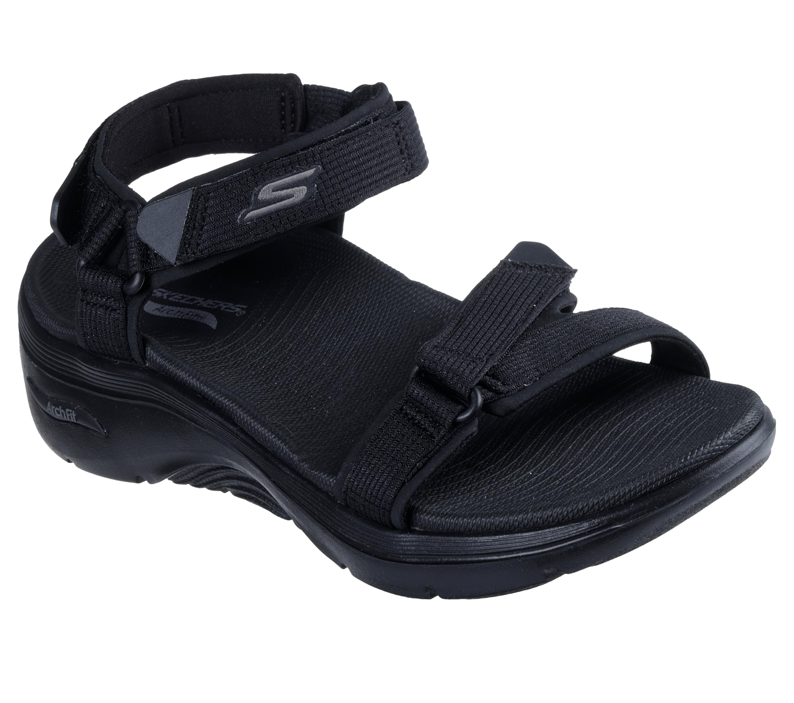 Skechers Women's GO WALK ARCH FIT 2.0 SANDAL EXHILARATE Sandals, Black Textile, 5 UK