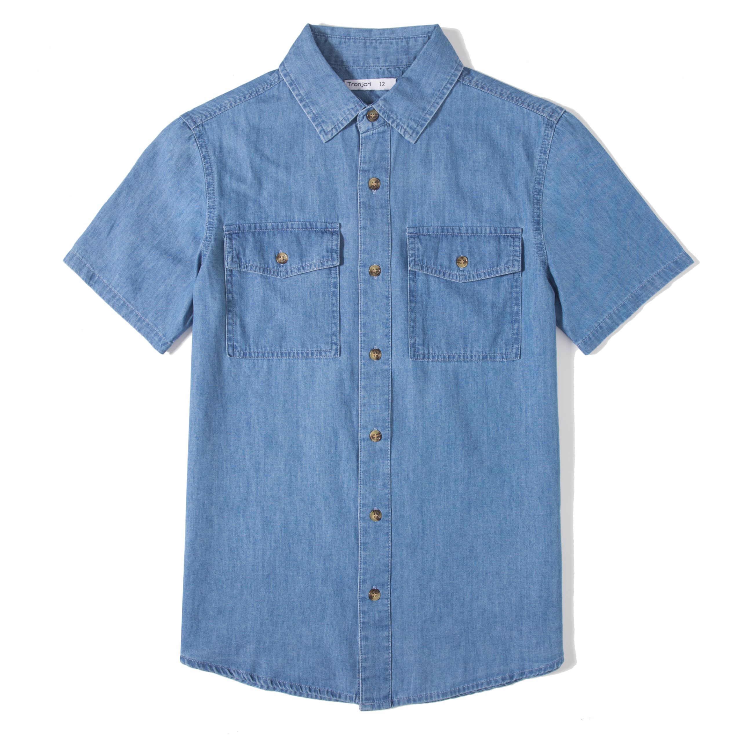Tronjori Boys Short Sleeve Button Down Casual Woven Shirt Two Pockets