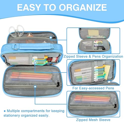 Miniatura 3 de VASCHY Estuche para lápices, estético Kawaii grande, bolsa para lápices estacionarios, para estudiantes universitarios de secundaria, organizador de