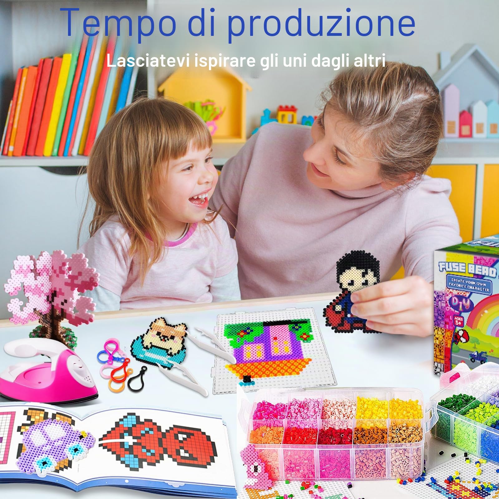 FunzBo Set di Perline da Stirare 23000 Pezzi con 106 Schemi - Perline Piatte 5mm per Bambini da 6 Anni, Adulti e Appassionati di Fai da Te, Ideale per Creatività, Relax Meditativo e Tempo in Famiglia