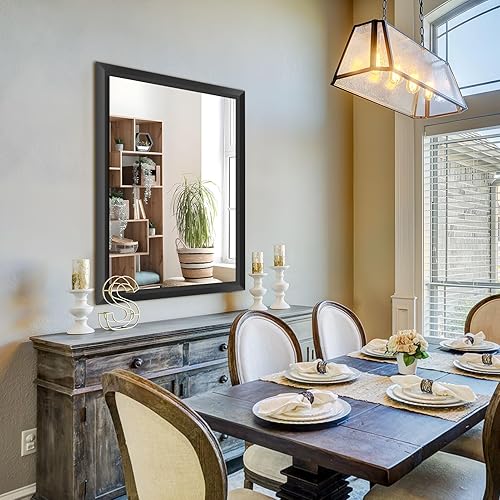 Miniatura 5 de Amorho Espejo de baño negro, 40 x 32 pulgadas con forma de diamante, espejos de pared con marco de metal para sobre fregadero, dormitorio, sala de