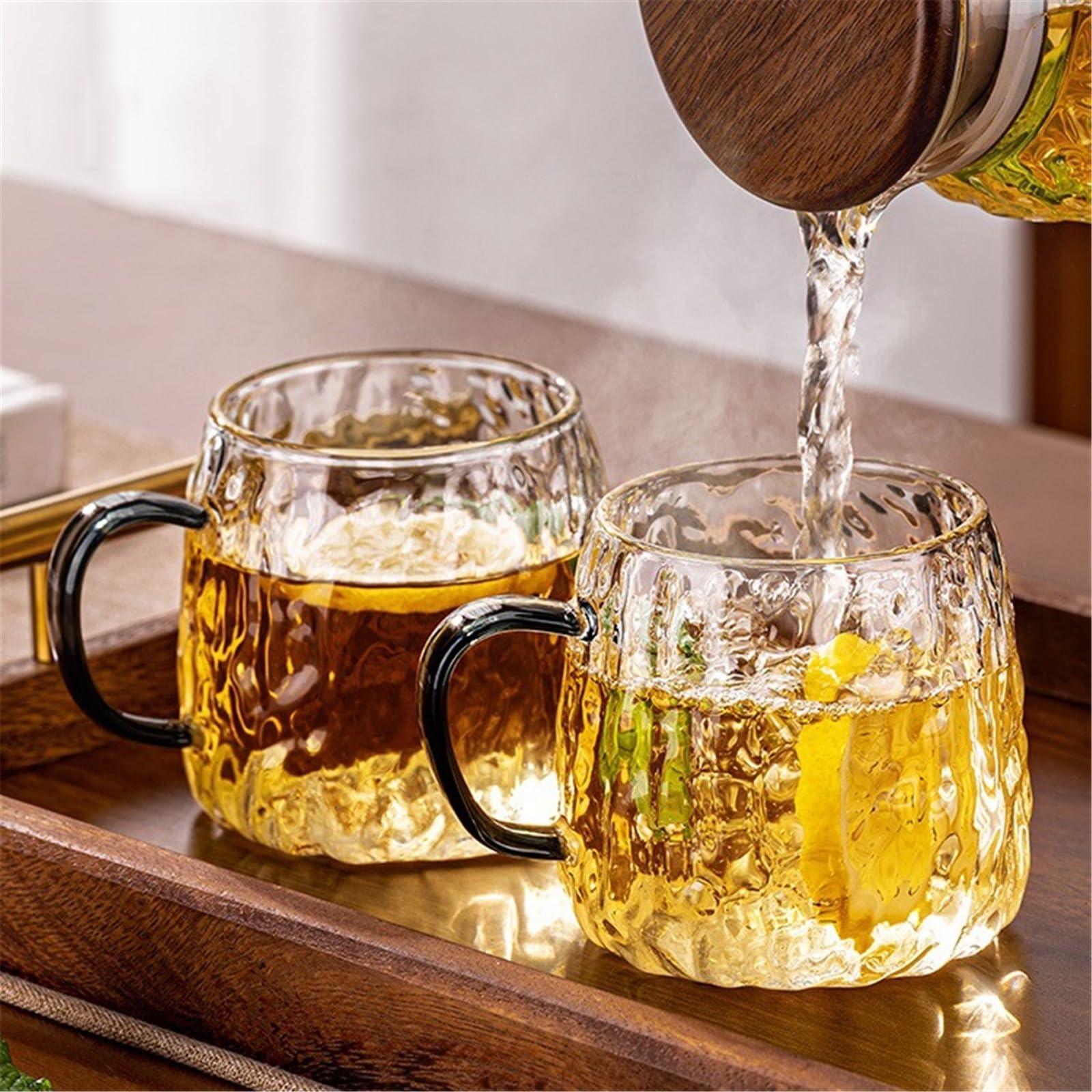 Küche Trinkgläser-Set mit Gletscherstruktur und Griffen Saft