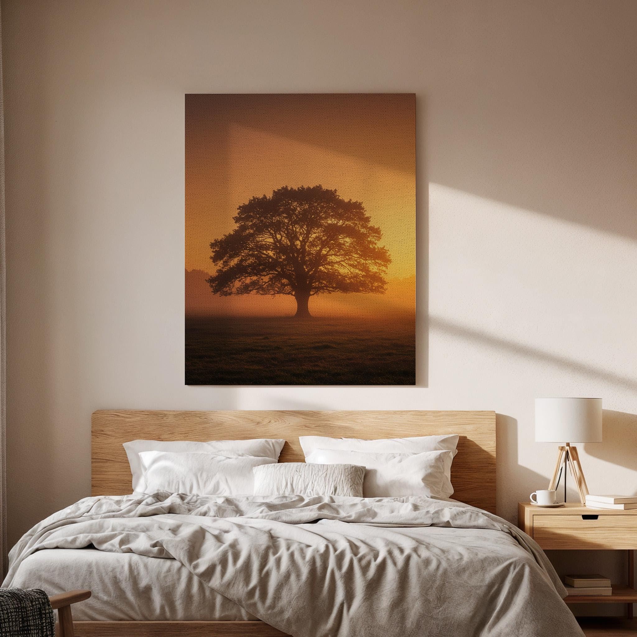 lianyibo Sunset Tree Canvas Wall Art, Golden Hour Landscape Print,Serene Minimal Artwork for Living Room Bedroom(60x90cm/Frameless)