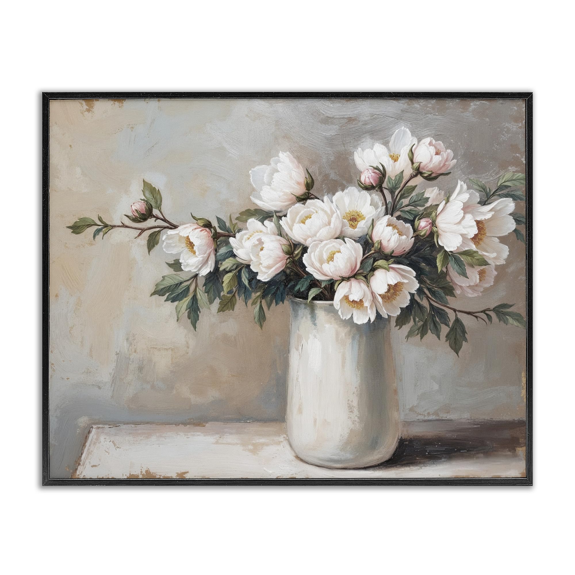 Impression giclée encadrée fleurs blanches œuvre d'art premium