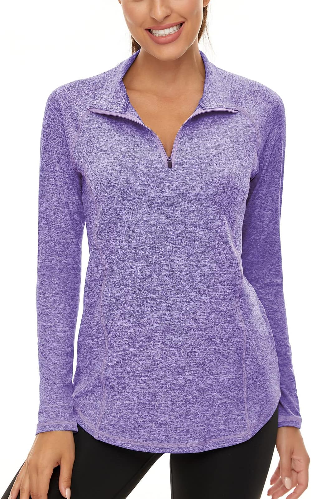 Womens UPF 50+ Long Sleeve 1/4 Zip Pullover Athletic Hiking Running Workout Tops