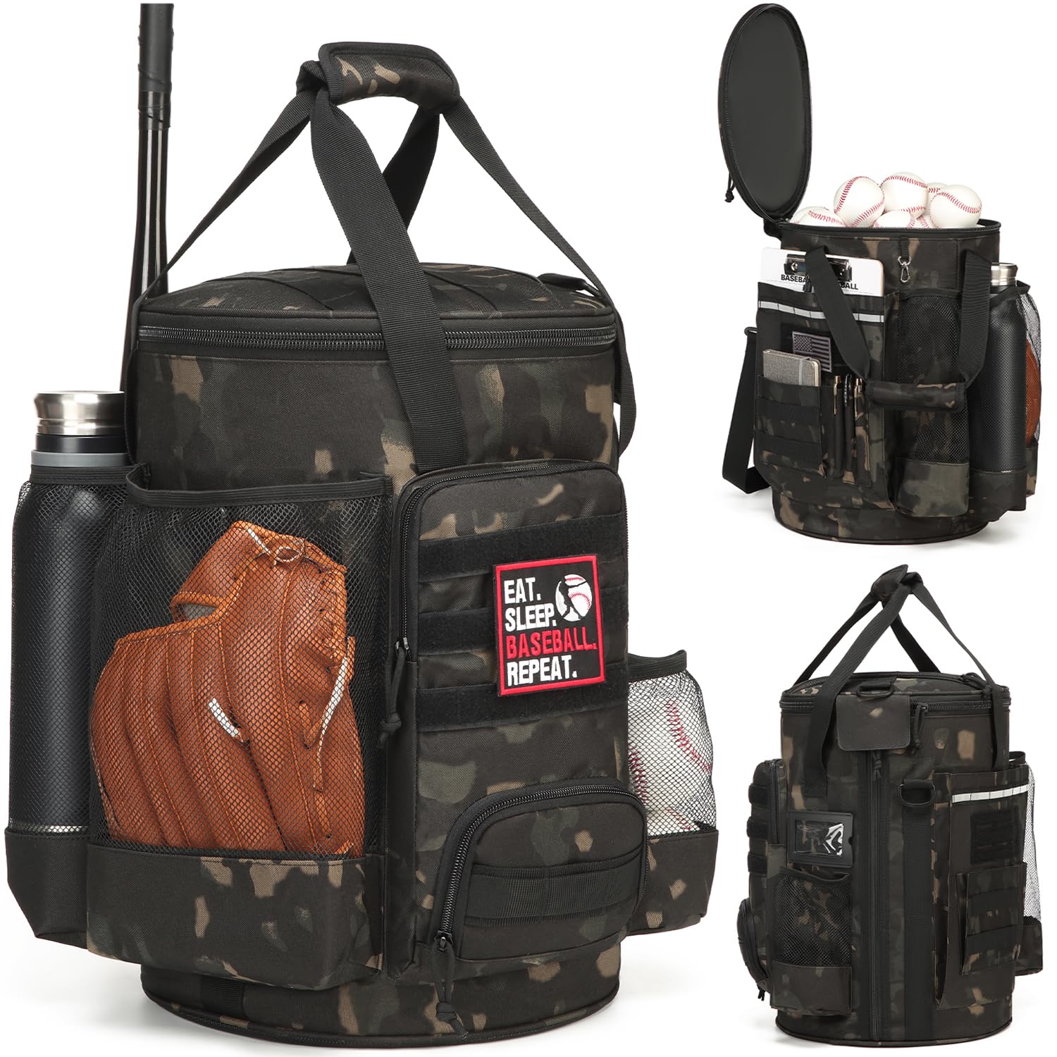 Baseball Bucket Bag Baseball Coaching Accessories Organizer Softball Bucket Bag with Anti-Slip Bottom & Multiple Pockets for Bat, Gloves, Scoreboards