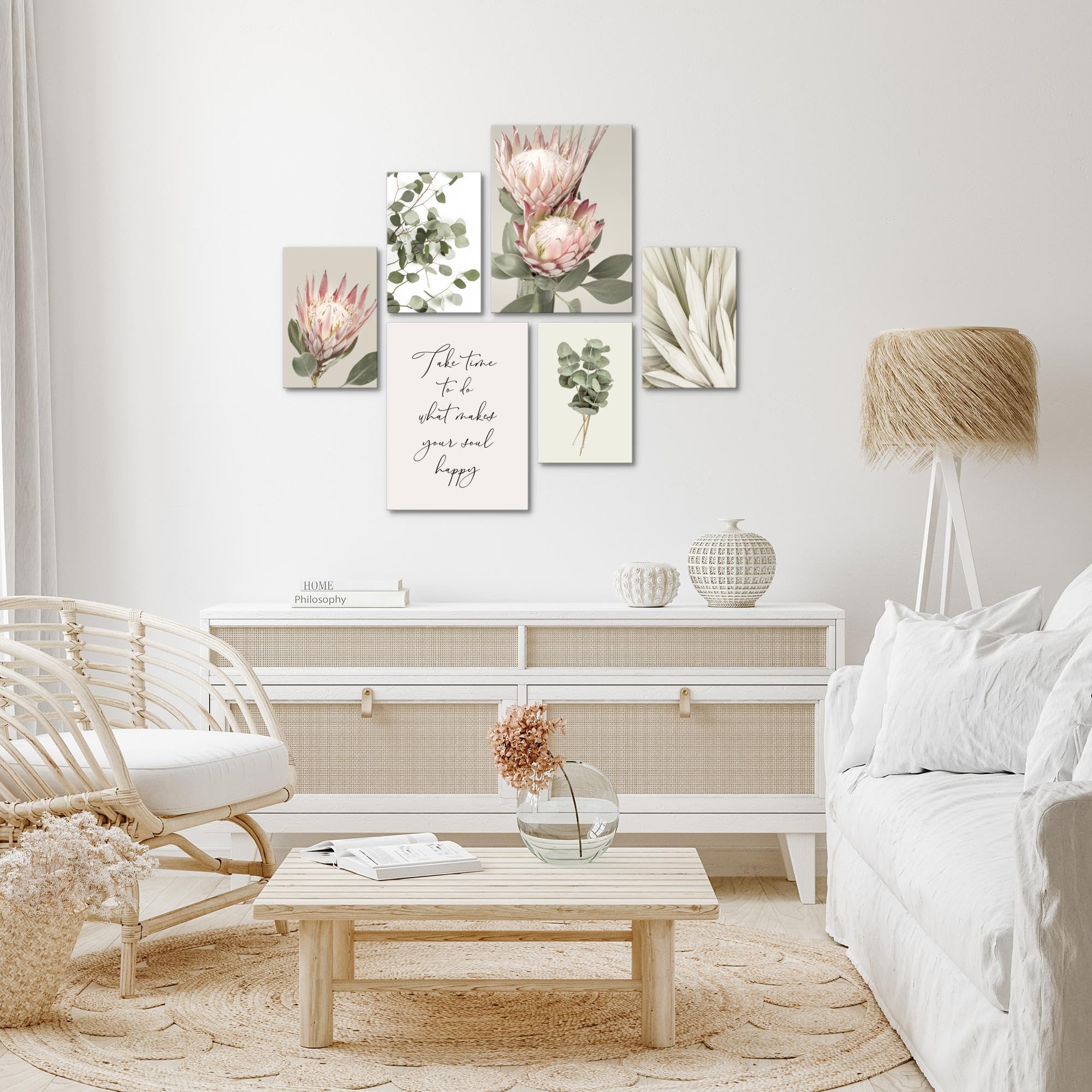 Novart Wandbilder Set Blätter Pflanzen Olivgrün - KEIN EXTRA RAHMEN BENÖTIGT - Modern Deko - Wohnzimmer Schlafzimmer N028063a