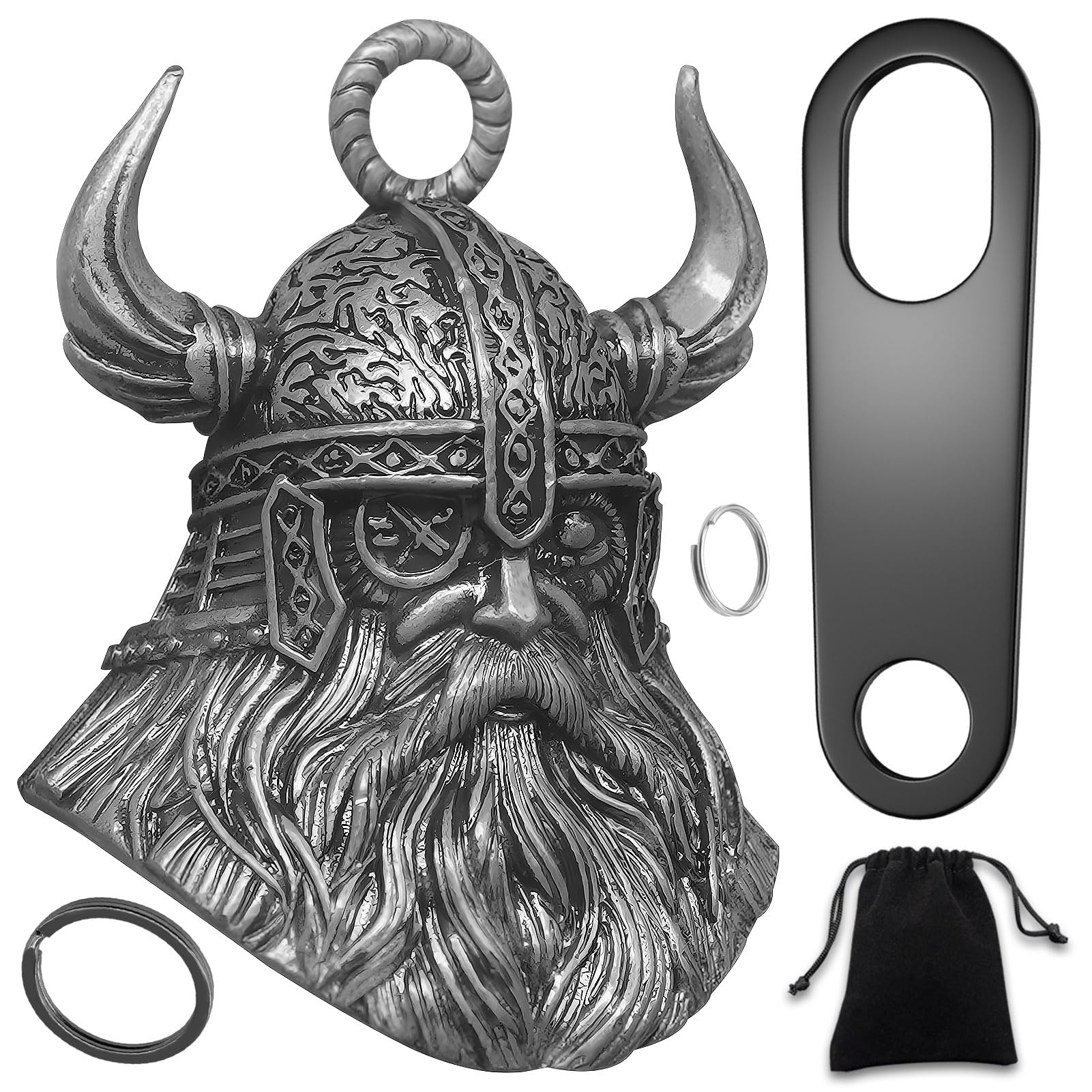 Guardian Motorcycle Bell Odin Viking Style Biker Luck Gremlin Bells with 2 KeyChain Ring Accessories, Motorcycle Bell Hanger Antique Silver