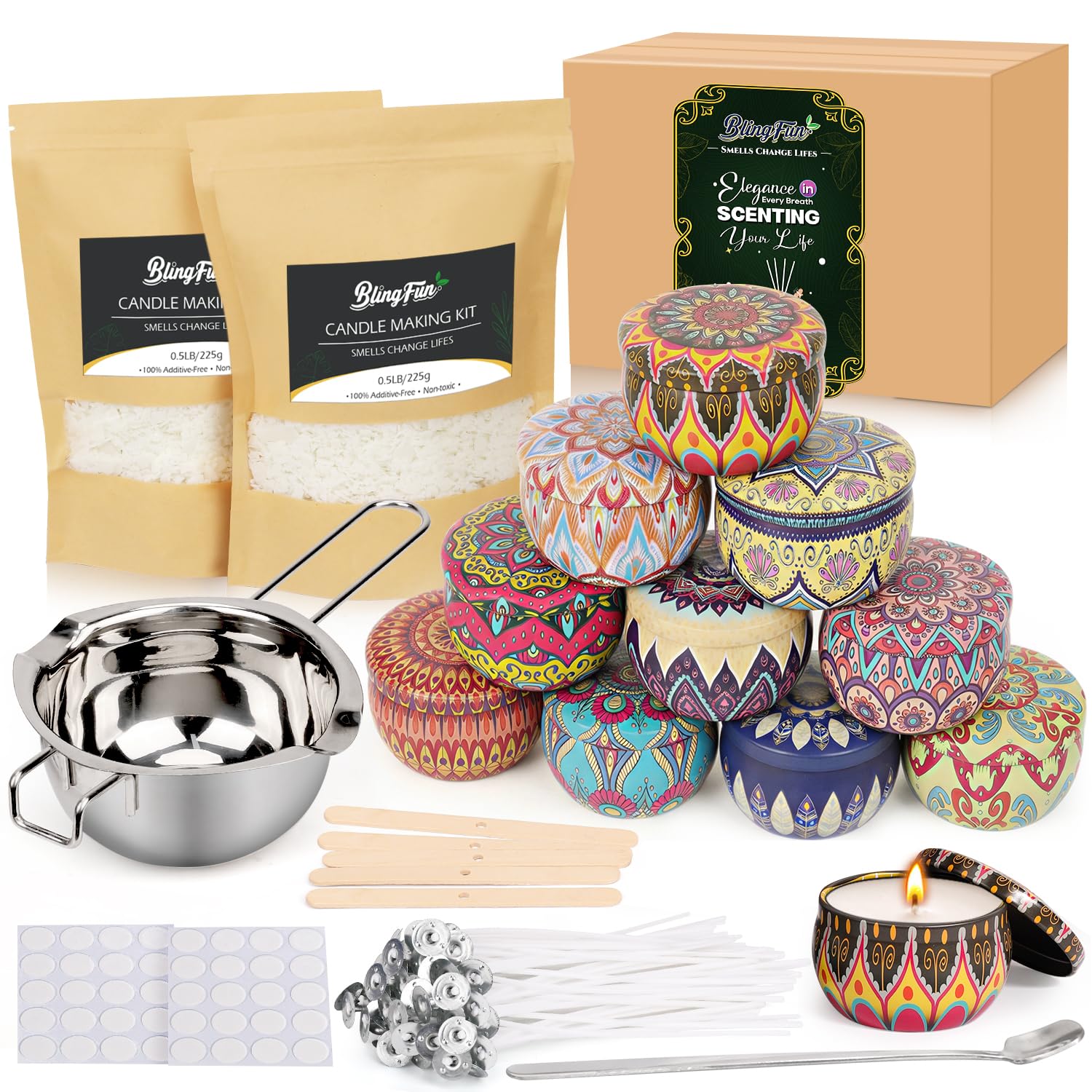 Candle Making Kit for Adults Beginners, DIY Soy Wax Candle Making Supplies with Natural Soy Wax, Wicks, Jars & Melting Pot, Creative Gift for Women, Scented Candle Making Set