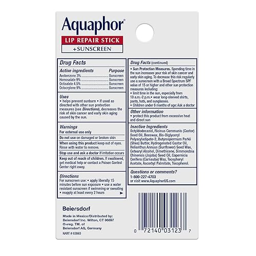 Miniatura 13 de Aquaphor Lip Balm Set with Jojoba Oil and Shea Butter, Lip Repair Stick (2 x 0.17 Oz) + Repair Stick with Sunscreen SPF 30 (2 x 0.17 Oz), Fragrance