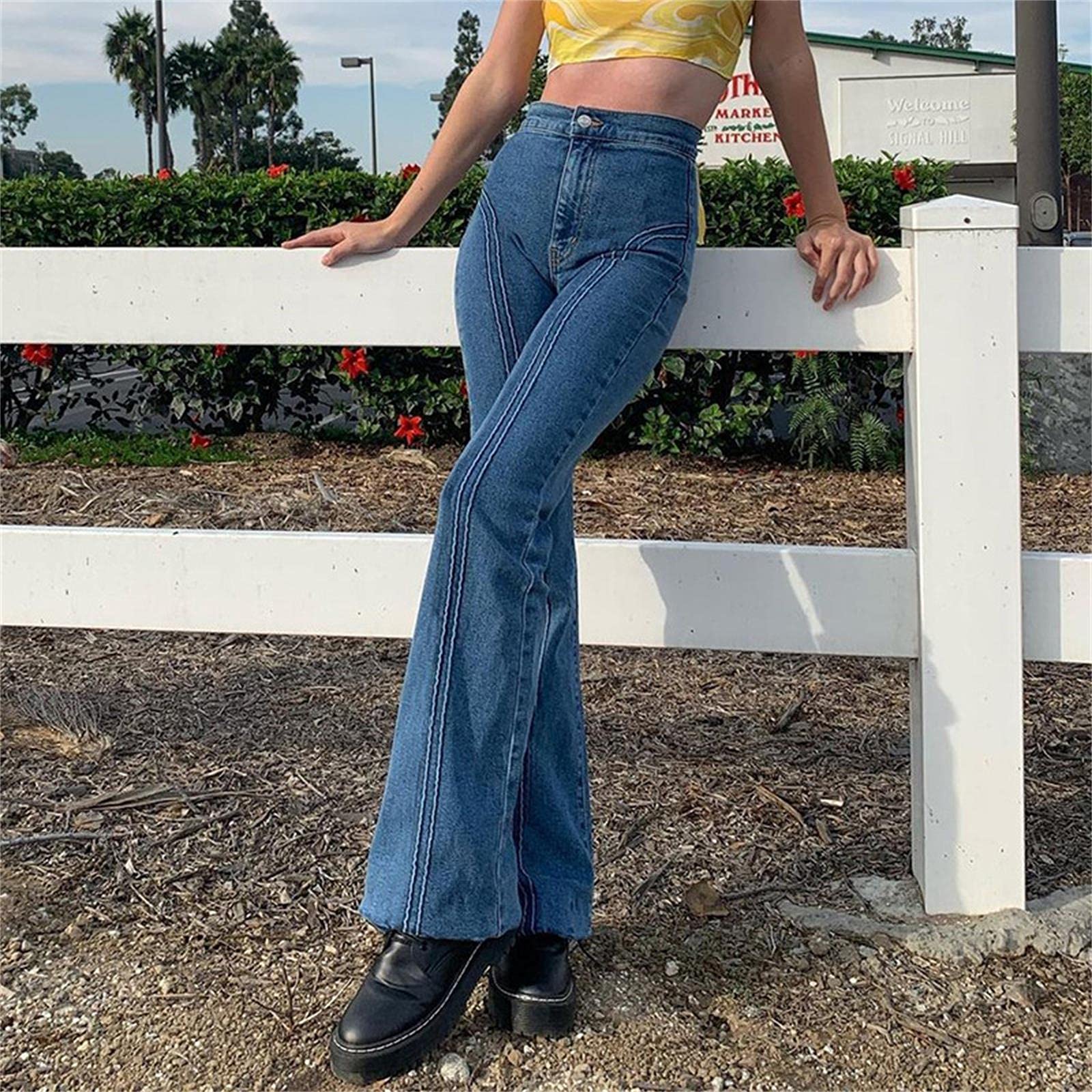 UKKO Jeans da Donna Fashion Blare Pants Skinny Retro Slim Bell Bell Bottoms Blue Jeans