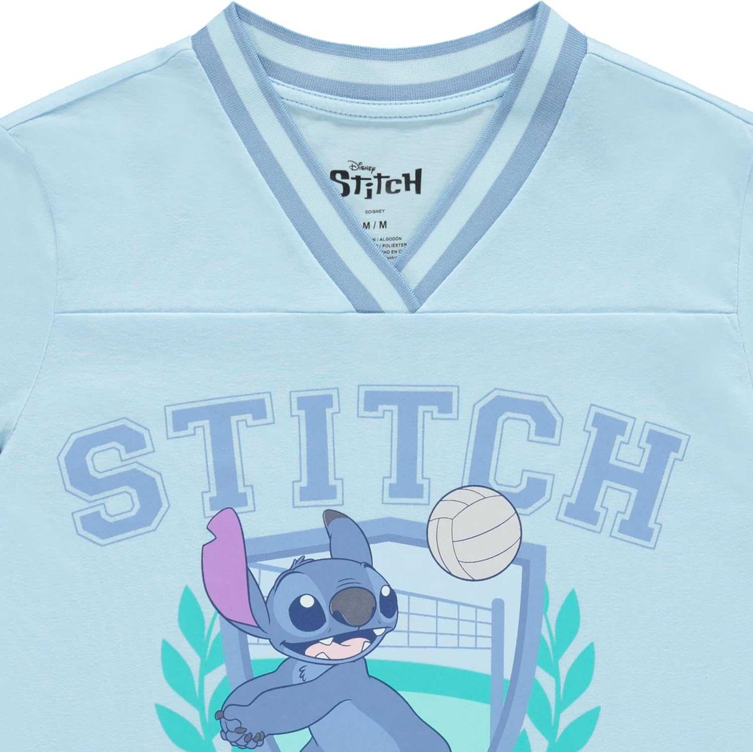 Disney Stitch Girls Volleyball Team T-Shirt, V-Neck Varsity Graphic Tee, Blue, Sizes 4–16