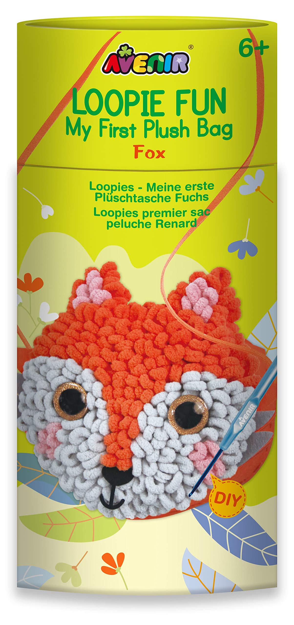Avenir Loopie Fun - My First Plush Bag Kit - Fox| Learn to Sew with Loopies! Complete Kit with Felt, Soft Yarn, Crochet Hook, and Step-by-Step Instructions – Safe & Easy to Use | Kids Aged 3+
