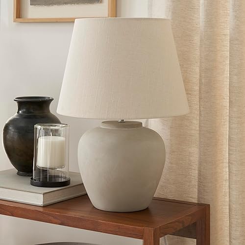 Nourison 20" Light Grey Ceramic Pot Table Lamp for Bedroom, Living Room, Console, Entryway