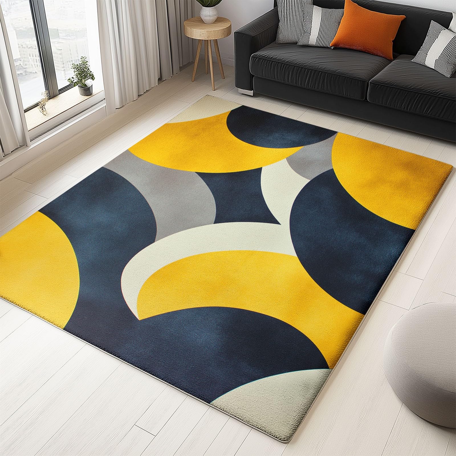 Generico Tappeto Salotto Moderno Pelo Corto - Tappeti Giallo senape grigio antracite Geometria Soggiorno - Tappeti Camera da Letto - Tappeto Salotto Grandi Dimesnioni - 120 x 180cm