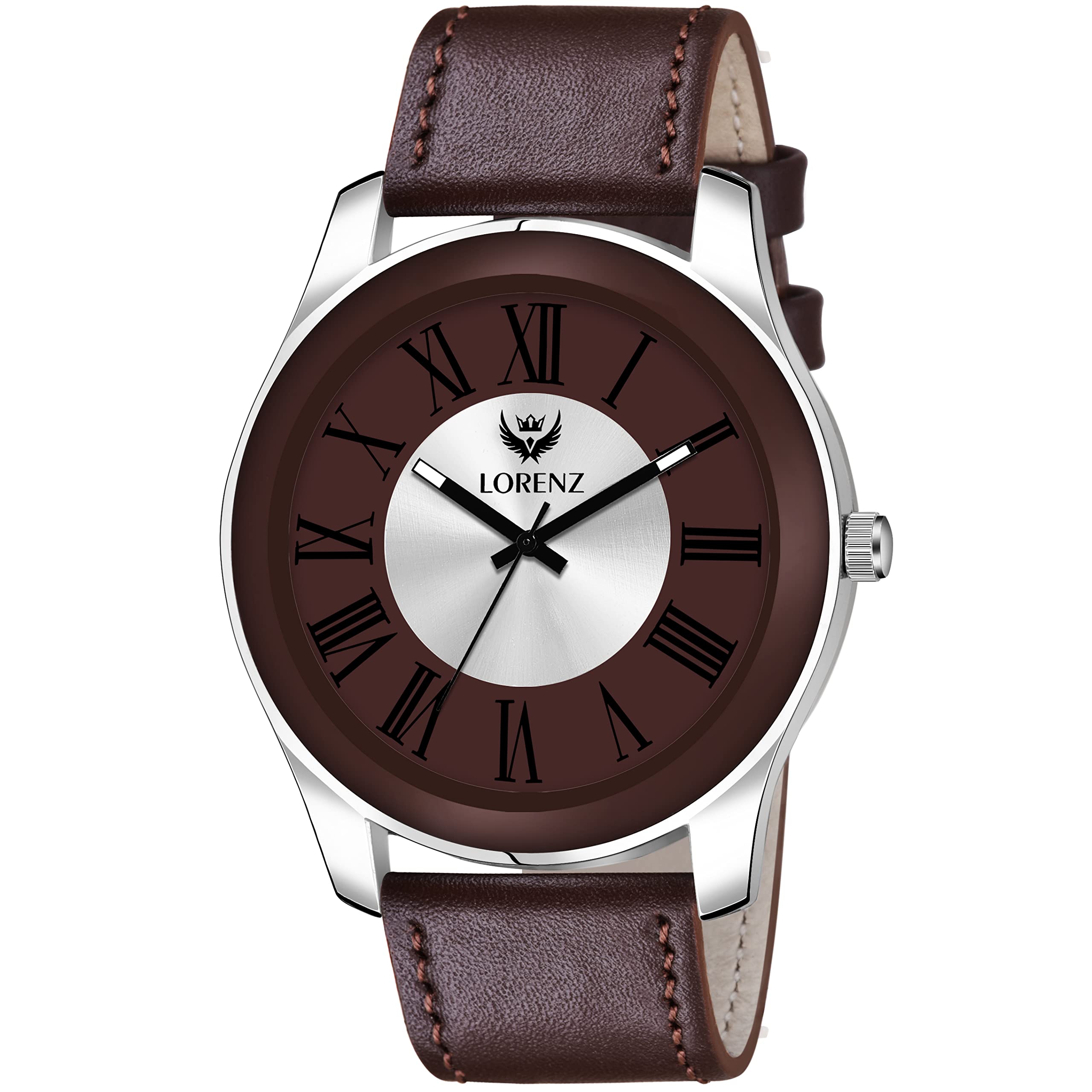 LORENZ Two Tone Dial & Brown Leather Strap Analogue Watch for Men | MK-404R (B09RT34YMM) Amazon Price History, Amazon Price Tracker