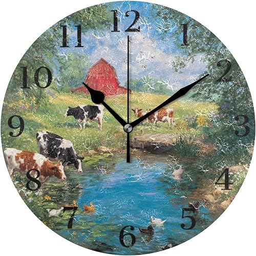 Miniatura 30 de Reloj de pared silencioso sin tictac, funciona con pilas, 9.5 pulgadas, para cocina, hogar, sala de estar, flor azul, mariposa, retro Patrón retro