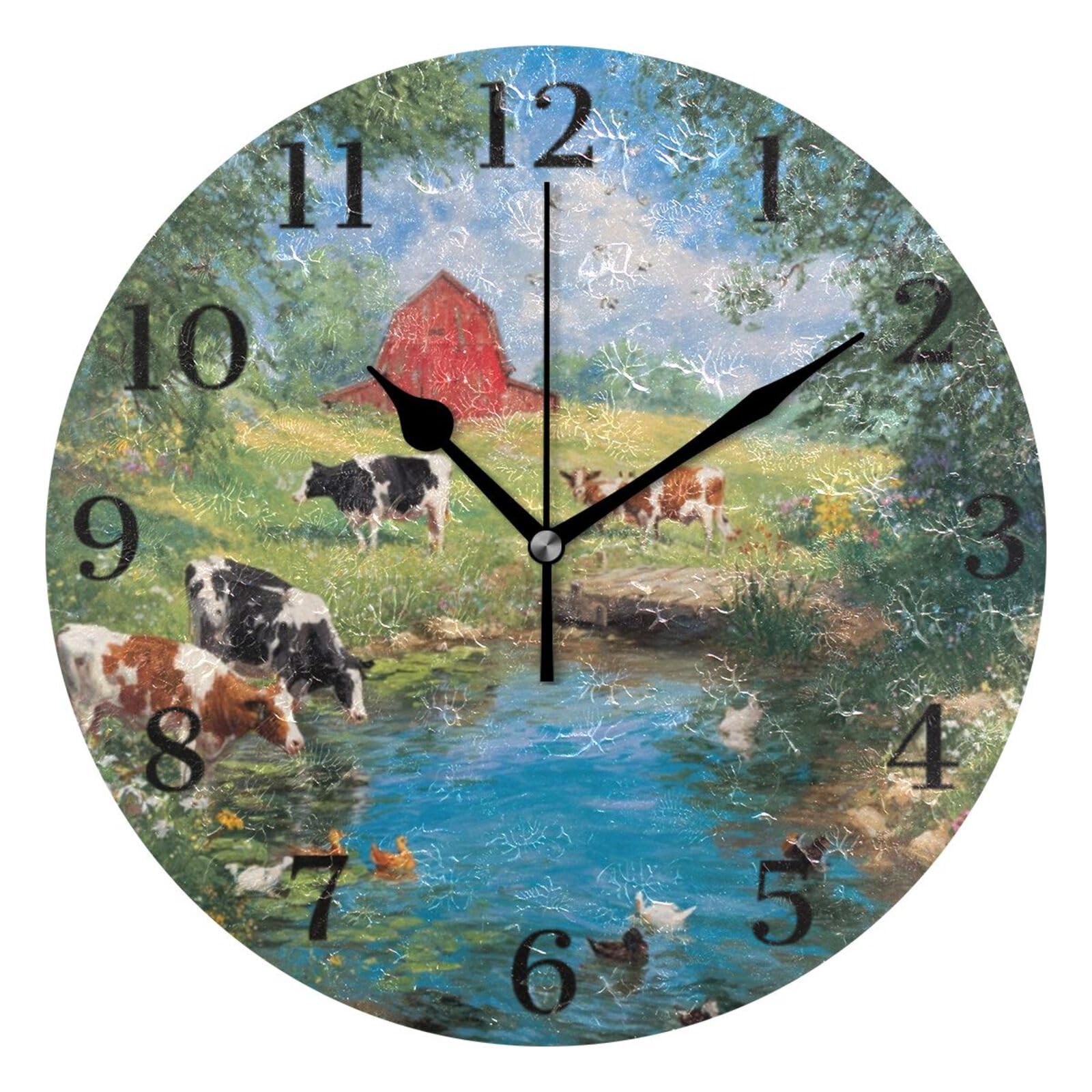 Ensound Vibrant Farm Scene Wall Clock Silent Non-Ticking Battery Operated Clocks 12 Inch for Kitchen Home Living Room