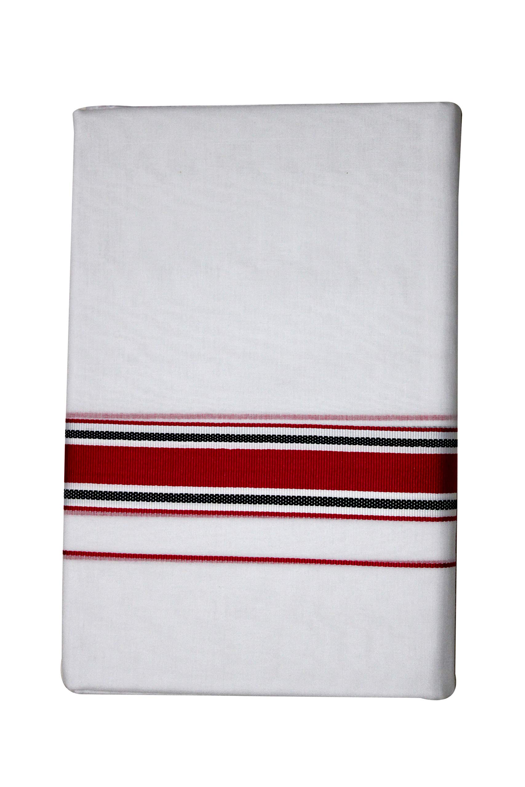 RIRO Men's Cotton Double Dhoti (White with Red Border, 380 x 127 cm)