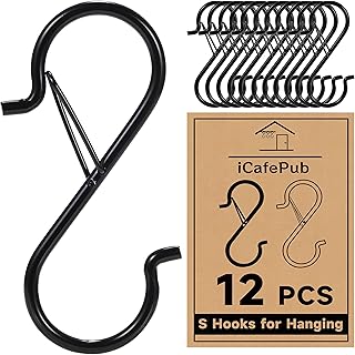 12 PCS S Hooks for Hanging with Safety Buckle, 3.5 inch Heavy Duty Metal...