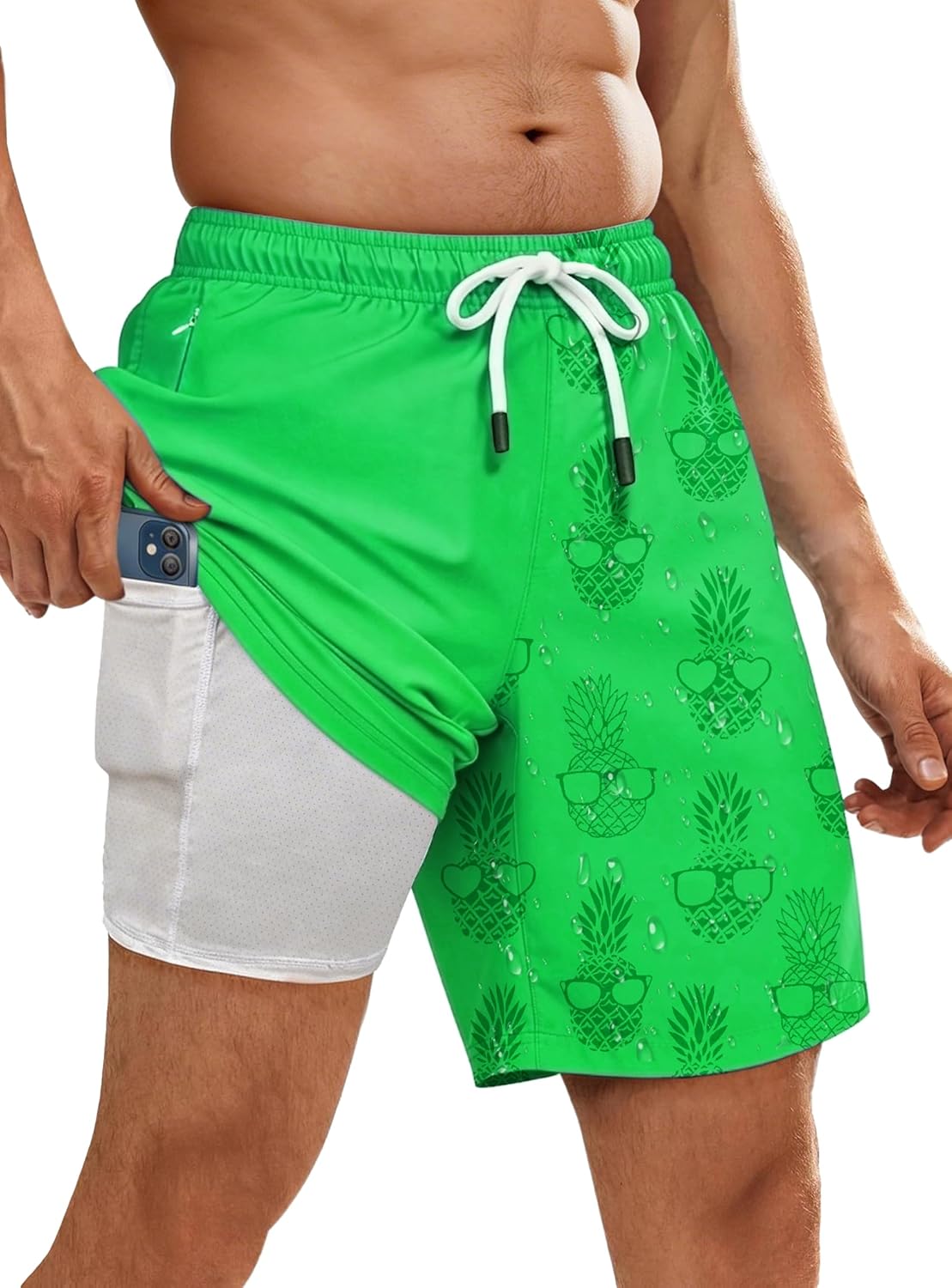Color Changing Mens Swim Trunks with Compression Liner Quick-Dry Bathing Suit Zipper Pocket Board Short Swimwear