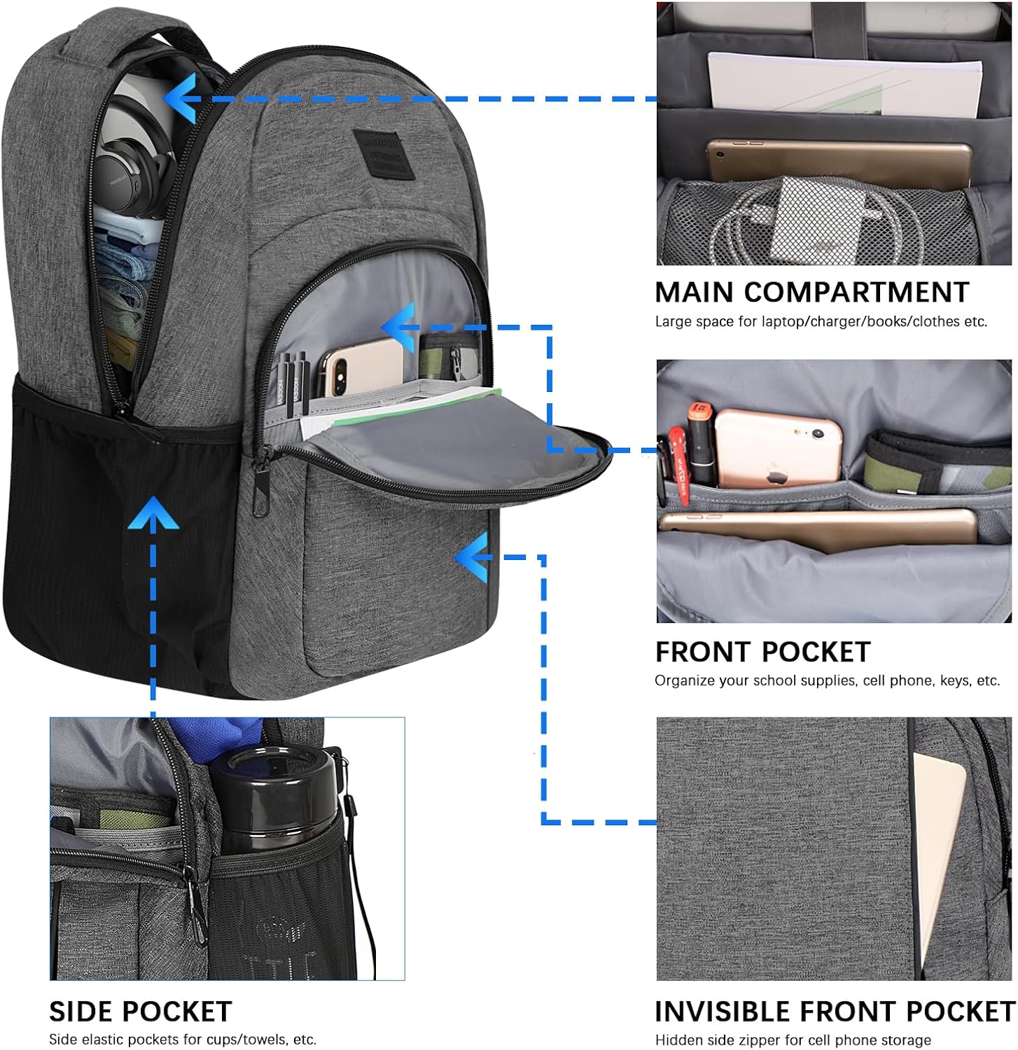 LARIPOP Travel Laptop Backpack,15.6 Inch Business Laptop backpack for Men Women with USB Charging Port,Water-Resistant Laptopack Weekender Daypack for Work College Computer