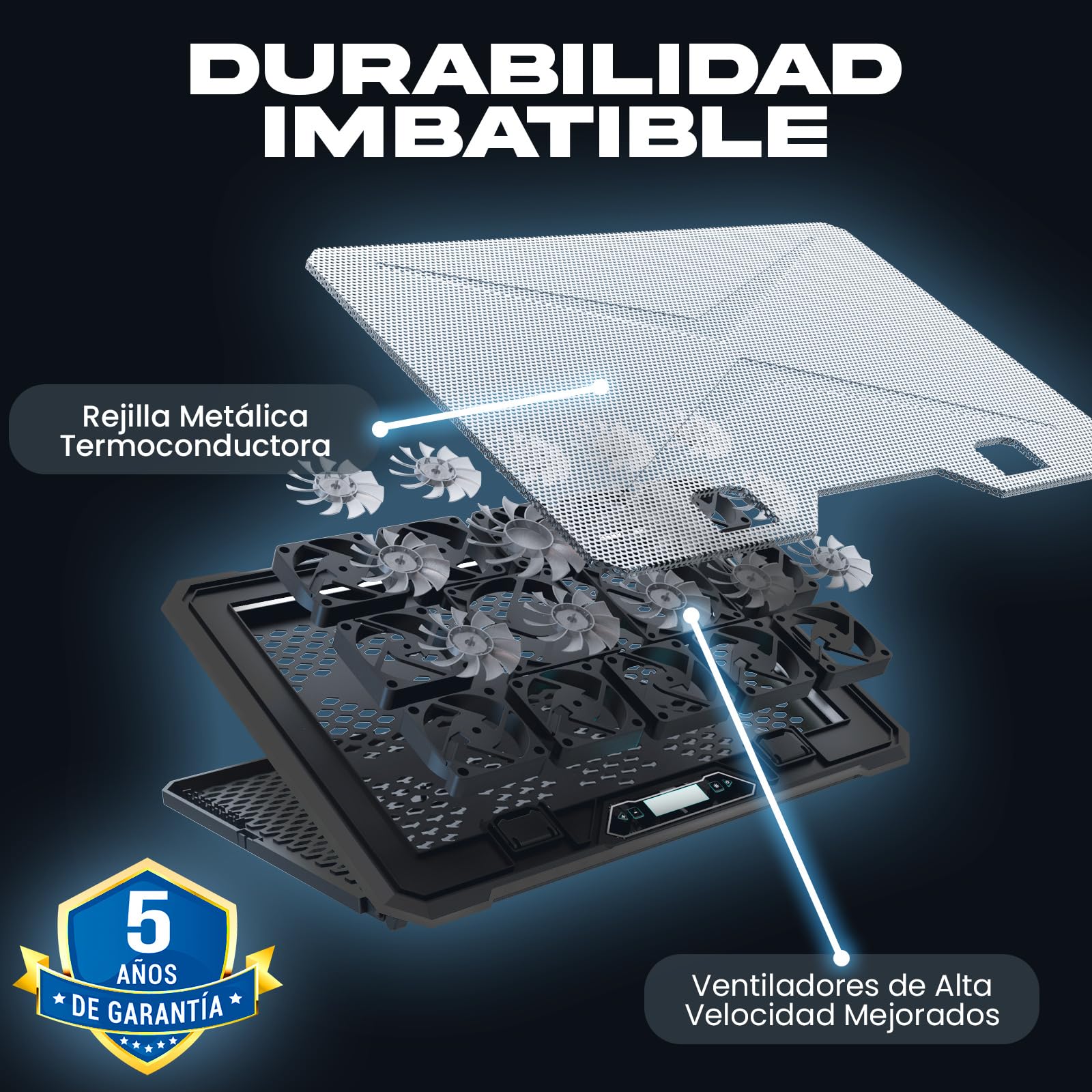 KLIM V14 Base Refrigeradora para Portátil Gaming con 14 Ventiladores + Nuevo + Soporte RGB Estable para Portátil con Ventilador + Compatible hasta 17" + 2 Puertos USB + Soporte para Teléfono