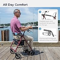 Vista 3 de Drive Medical Aluminum Rollator Walker Fold Up and Removable Back Support, Padded Seat, 6" Wheels, Red
