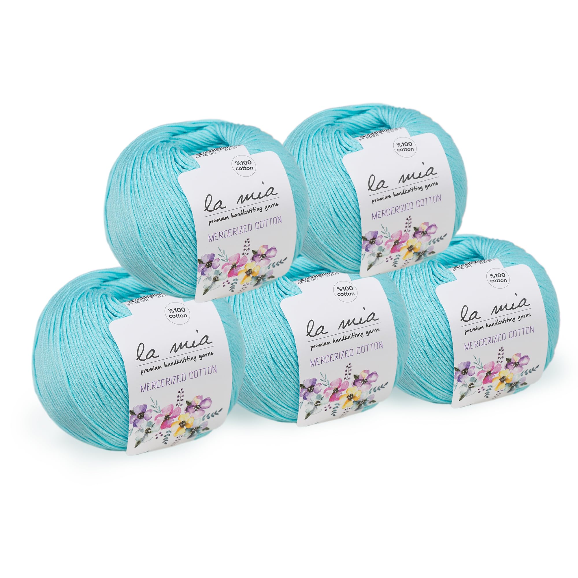 5 Ball 100% Mercerized Cotton Total 8.8 Oz. Each 1.76 Oz (50g) / 147 Yrds (135m) Super Soft, Dk Light Baby Yarn, Light Blue - 123