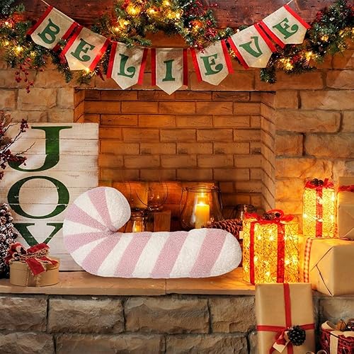 Miniatura 3 de Almohada de bastón de caramelo para decoración de Navidad, lindas almohadas de 17 pulgadas, almohada de felpa con forma de bastón de caramelo de