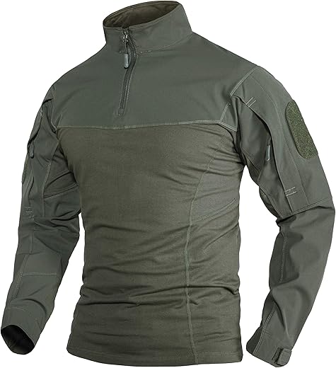 TACVASEN Men's Tactical T-Shirt 1/4 Zip Airsoft Military Shirt with 2 Zip Pockets