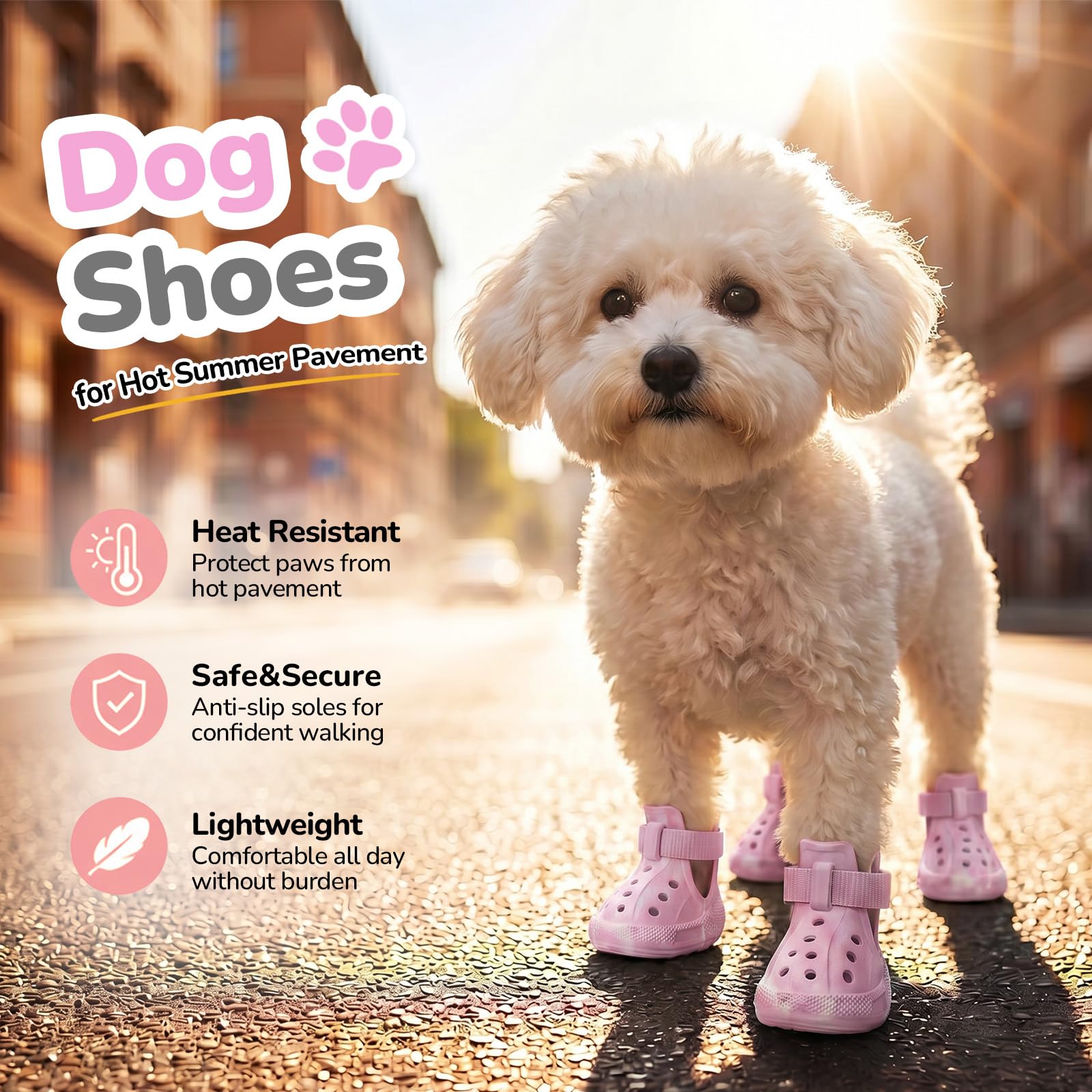 Hundeschuhe Sommer Pfotenschutz Outdoor Hundestiefel Hundesandalen Atmungsaktiv Dog Shoes rutschfest Hundeschuhe mit Verstellbare Reflektorstreife für kleine mittlere große Hunde Rosa Gr.8