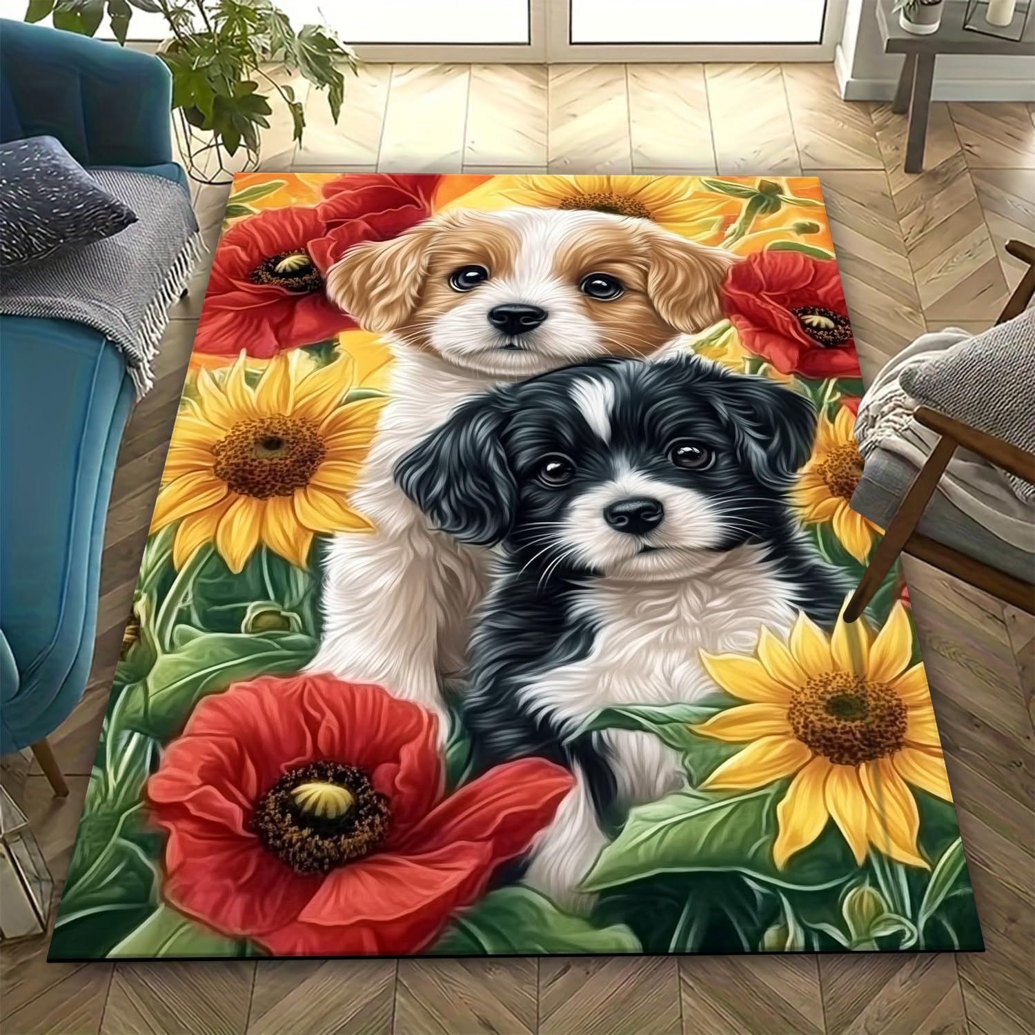 Tapis de salon 3D motif chien pour une décoration de chambre chaleureuse