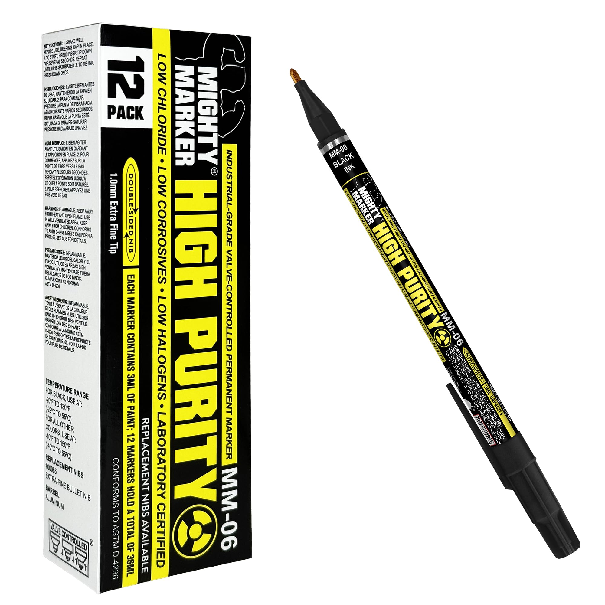 High Purity MM-06 Certified Paint Markers, Extra Fine Tip, Low Halogen, Low Chloride, Low Corrosive, Lab Tested, Aerospace & Nuclear Grade, Permanent Paint, Made in USA, Black 12 Box