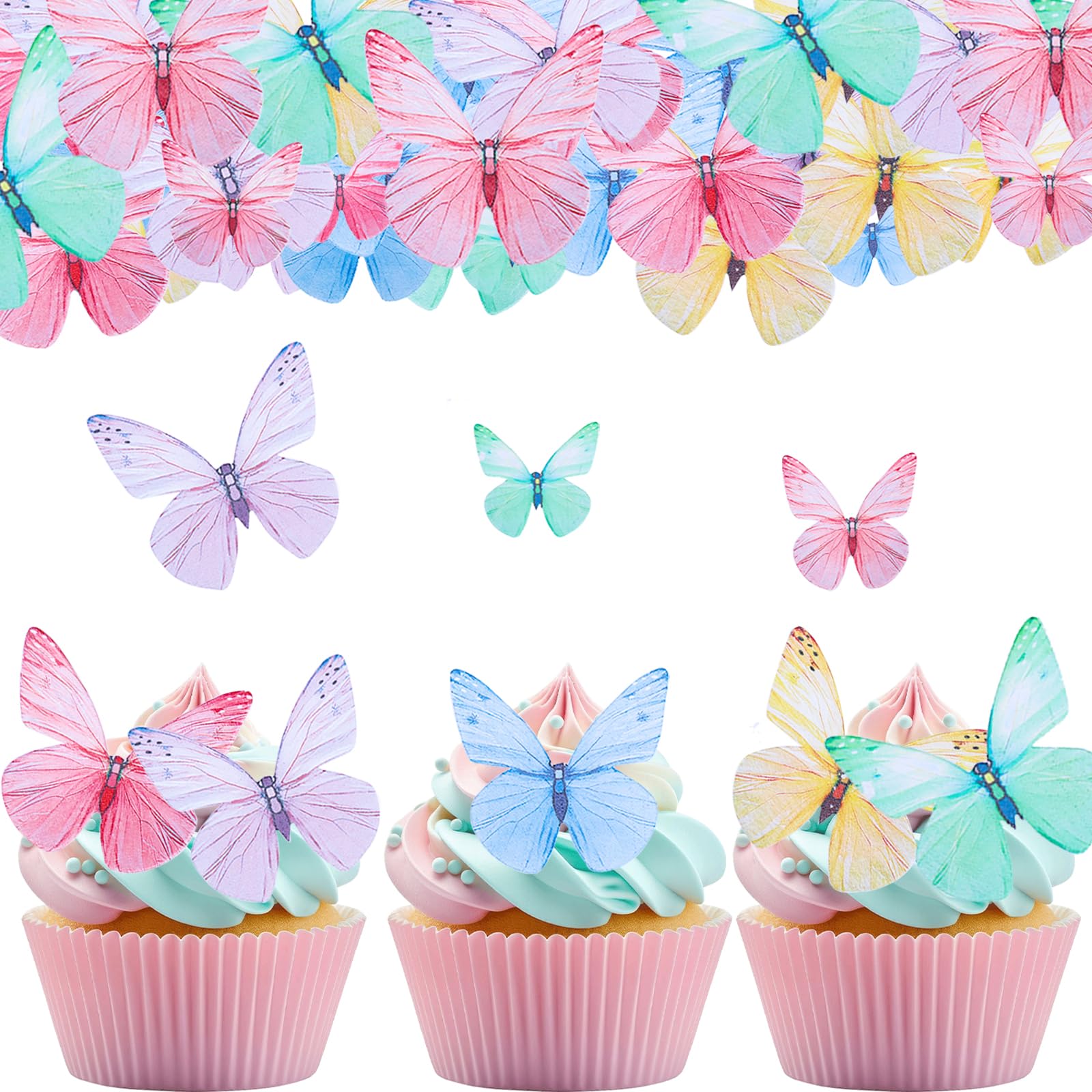 ALLAVA 72Pcs Edible Butterfly Cake Decorations, Edible Butterfly Cupcake Toppers, Coloured Butterfly Cake Toppers, Birthday Cake Decorations, Wafer Paper Butterflies for Cakes Wedding Birthday Party — image 1