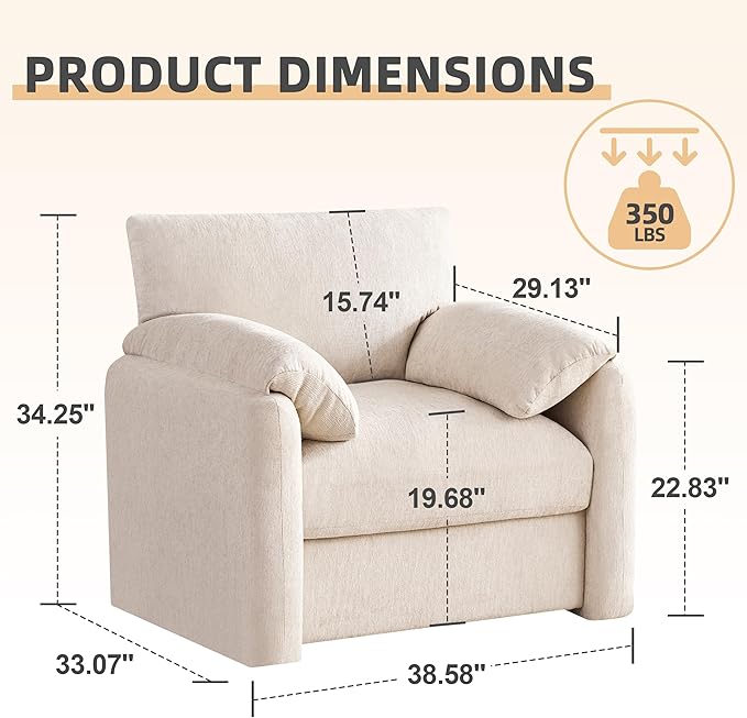 Sillón Tapizado Beige 84 cm Ancho Moderno miniatura 2